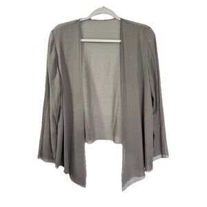 Eileen Fisher 100% Silk Open Front Drape Jacket Womens XS Gray Crepe Sheer Cape